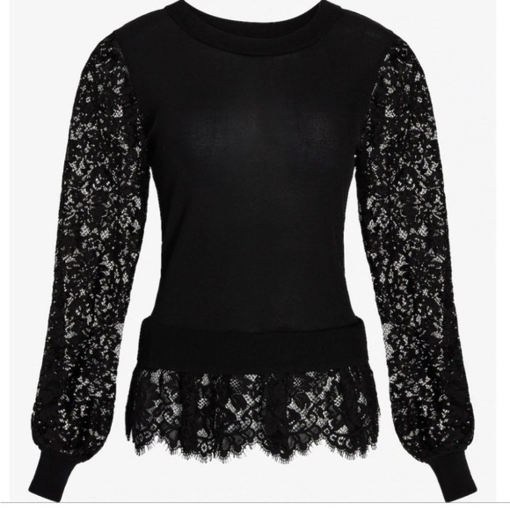New with tags  Express Black Lace Sleeve Peplum Top Size S